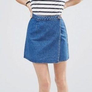 Blue Asos Denim Wrap Skirt A-LINE + Miniskirt